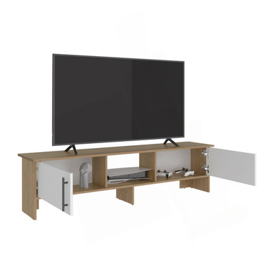 Dago 65" TV Stand with 4 Open Shelves, 2 Doors, Modern Media Console for Living Room Entertainment Storage