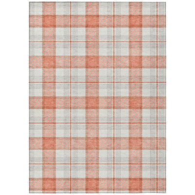 8' X 10' Coral And Beige Plaid Washable Indoor Outdoor Area Rug