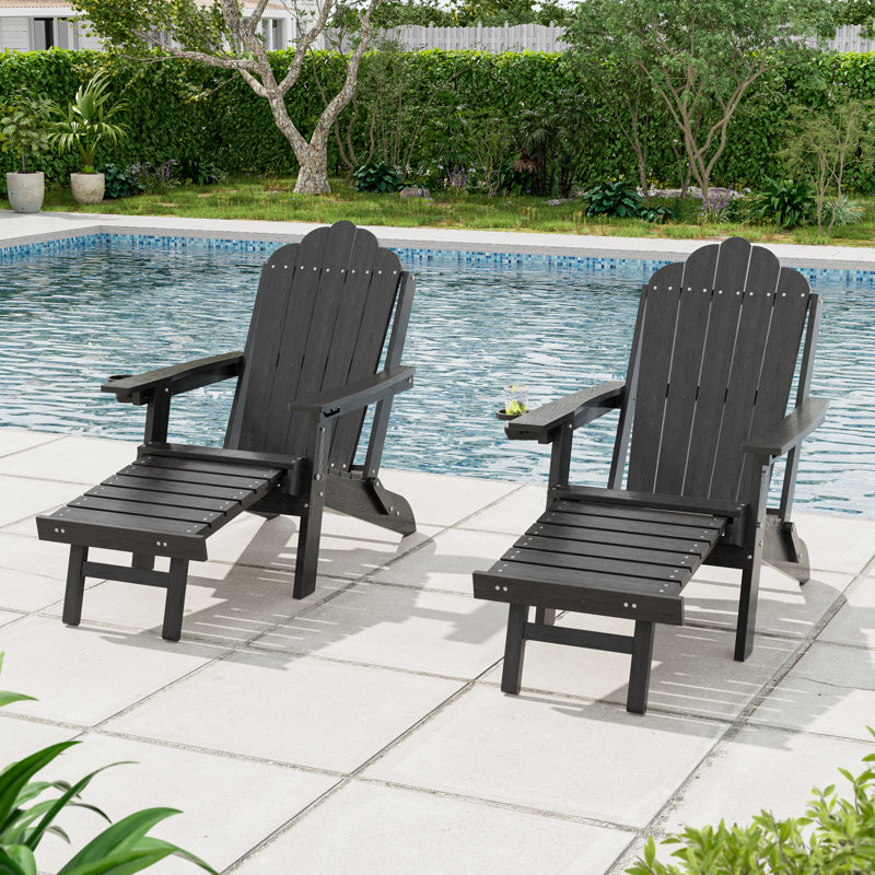 3-Postion Adjustable HDPE Adirondack Chair with Ottoman, All-Weather Folding Patio Chair with Cup Holder for Outdoor, 350lb Capacity