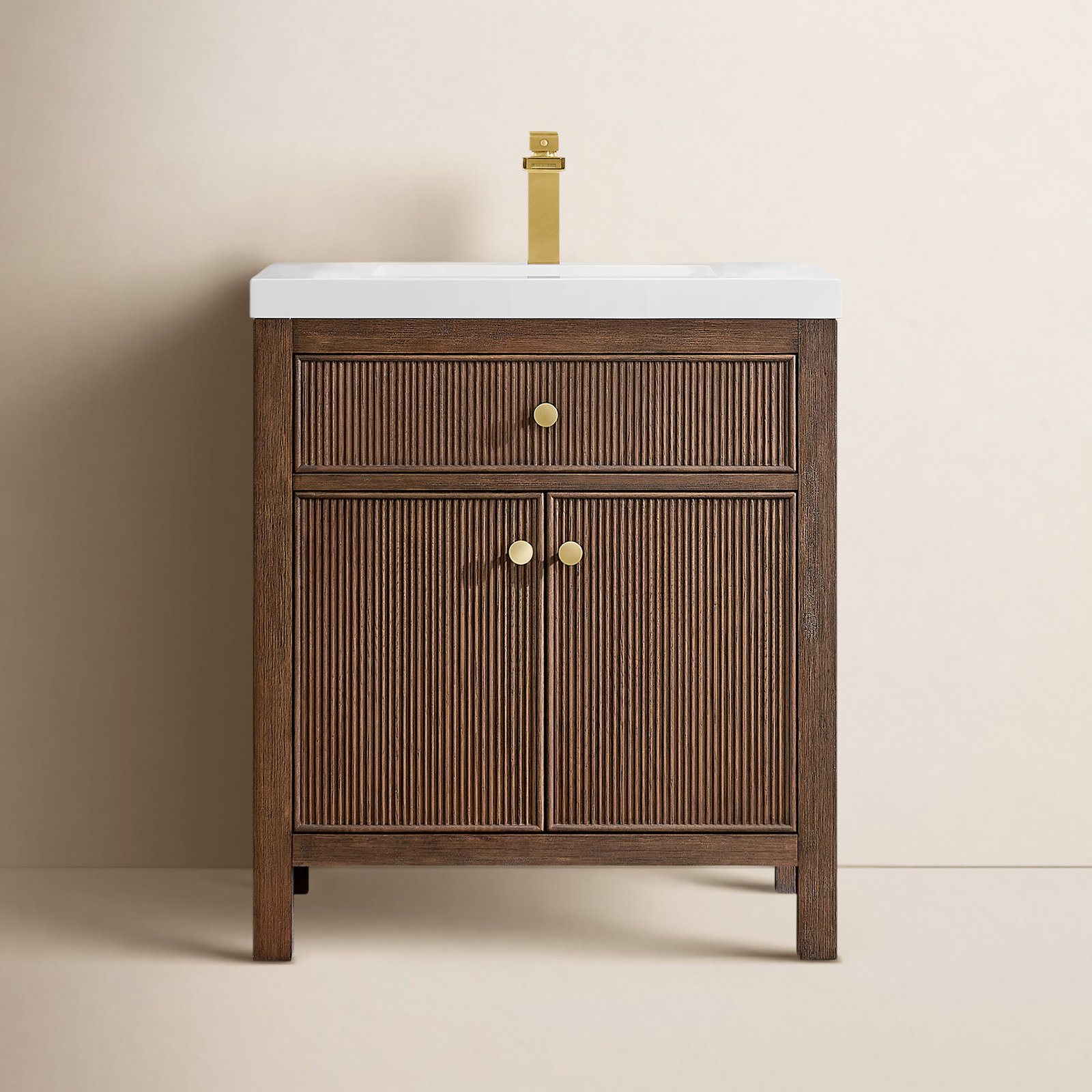 Lala 30" Single Bathroom Vanity, Brown Brushed Oak