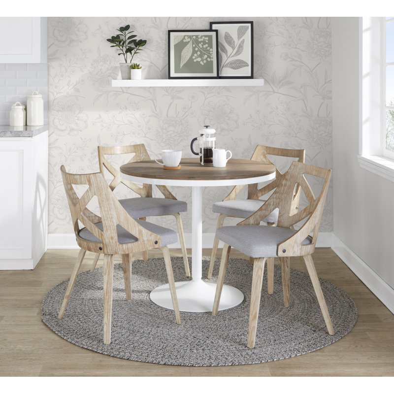 4 - Person Pedestal Dining Set, Brown, White, Whitewashed/Cream