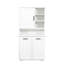 Armoire de buanderie autoportante - Panier inclinable, Portes, Tablette, Rangement multiple, Blanc, Option de tablette réglable Panier facile d'entretien, Autoportant, Réglable, Blanc