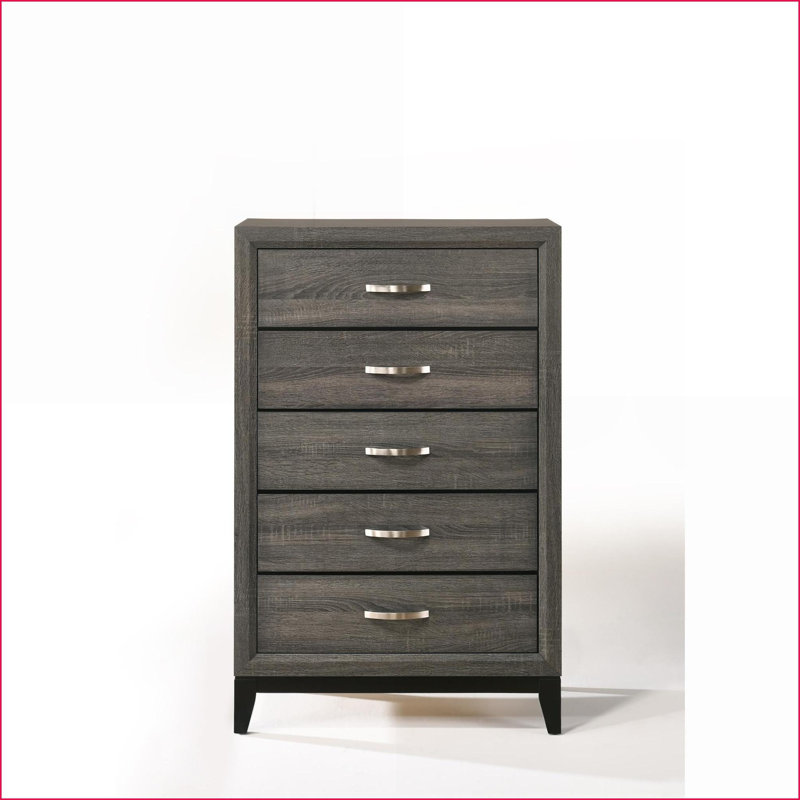 Commode, commode 5 tiroirs Valdemar Gris | Bois synthétique