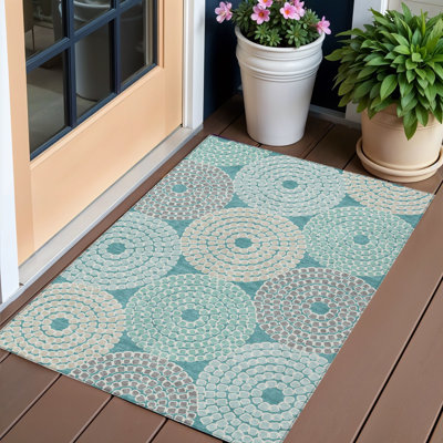 Tapis extérieur bleu sarcelle lavable à motif géométrique 3 pi x 5 pi bleu sarcelle