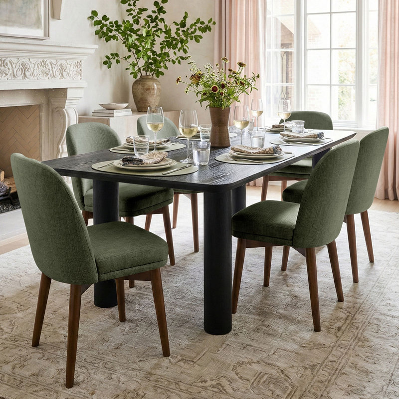 7-Piece Modern Black Dining Set For 6, Green