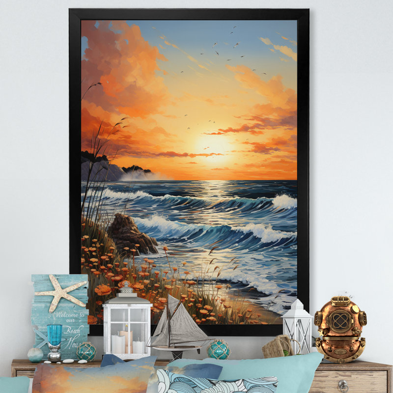 Brise de plage au lever du soleil, Cadre photo noir, H 20 po x l 12 po x P 1 po