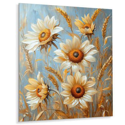 «Sunflowers In The Wheat Barnyard IV», art mural en métal tournesols traditionnels