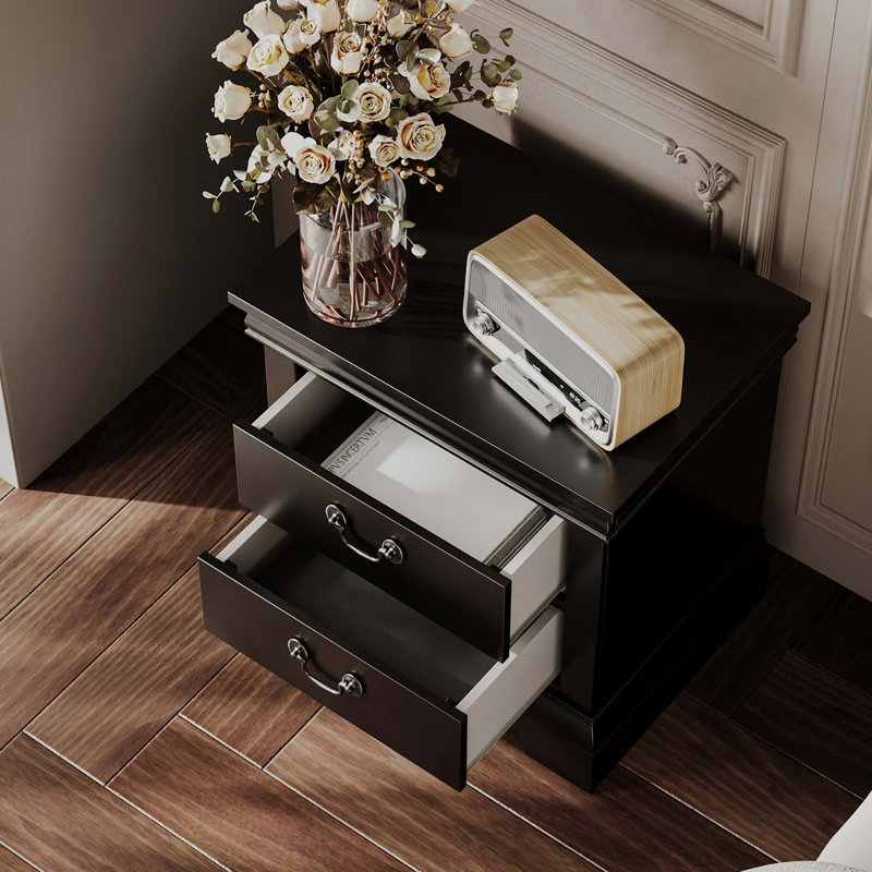 Table de chevet classique en bois - noir, 22 po x 16 po x 22,7 po | Idée cadeau, Noir