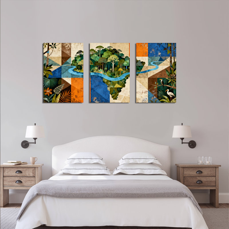 «Tropical Jungle Map», art mural, impression abstraite géométrique sur toile (ensemble de 3), H 24 po x l 48 po