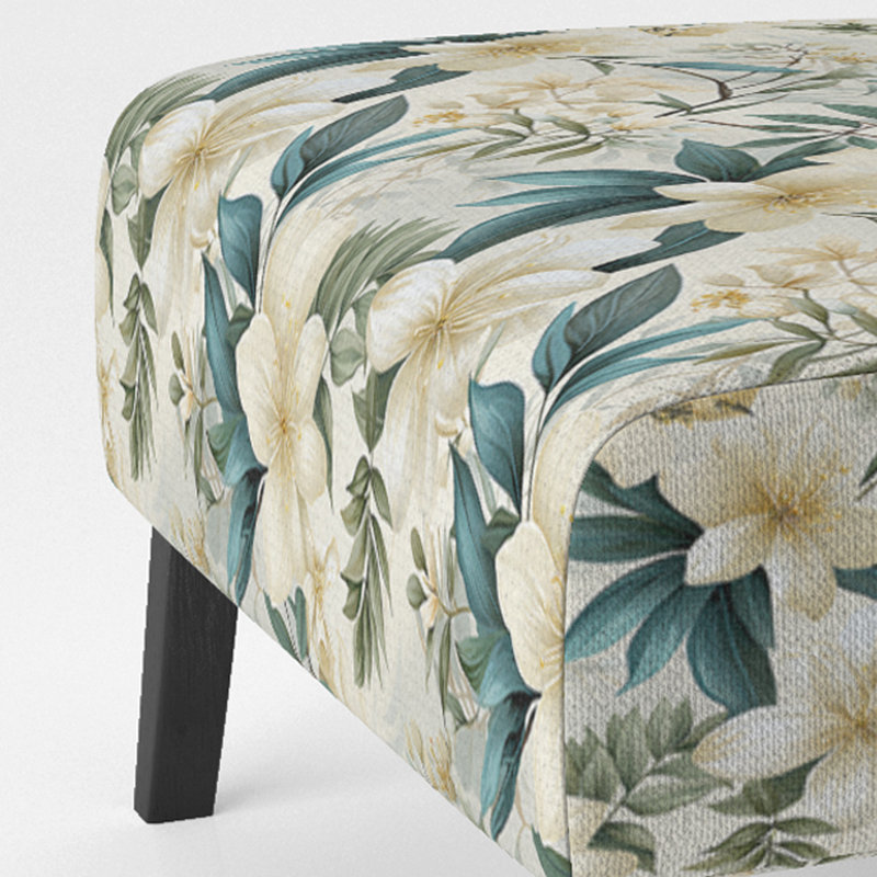 Fauteuil de chambre rembourré C, Motif tropical botaniques serein II