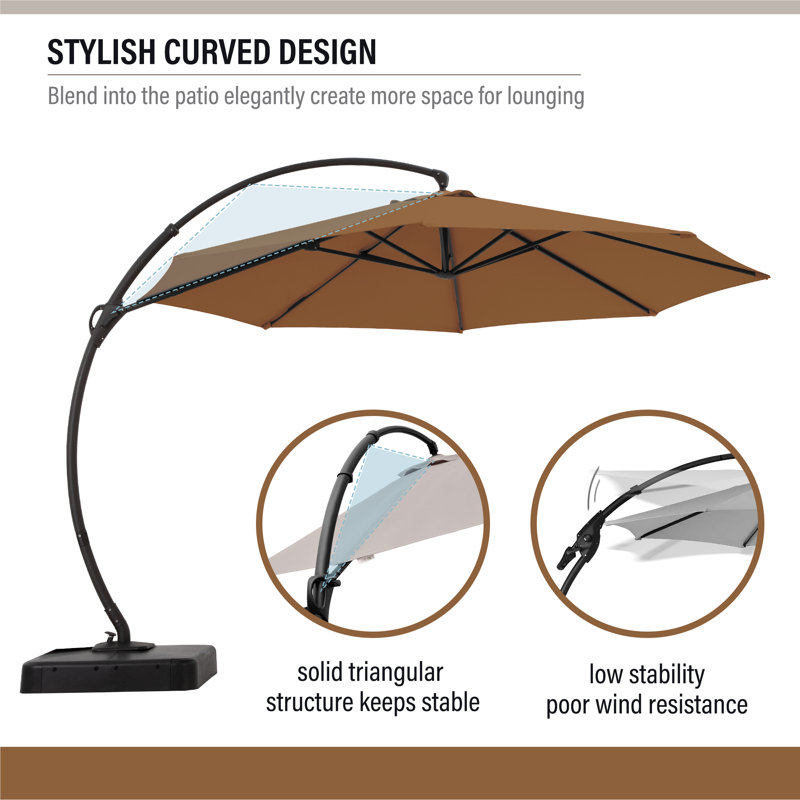 Tan 11 FT Cantilever Patio Umbrella with Base and 360° Rotation