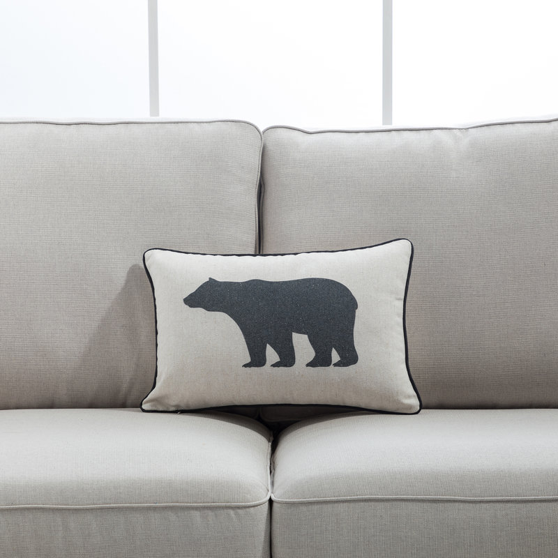 Bear Animal Print Linen Throw Pillow, Black