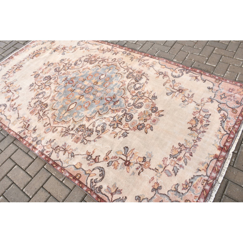 Grand tapis turc vintage beige pour l'extérieur et le salon avec un design antique