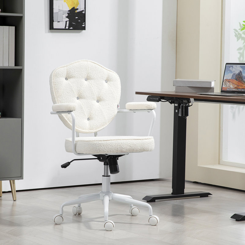 HOMCOM Cute Home Office Chair, Teddy White, White