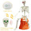 Squelette d'Halloween pleine grandeur de 5,4 pi, squelette posable grandeur nature avec yeux brillants, son effrayant, squelette en plastique avec joints articulés pour la décoration d'Halloween