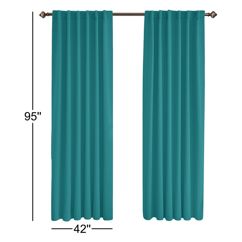 Taburao Back Tab Room Darkening Curtain Pair, 42" W x 95" L, Turquoise