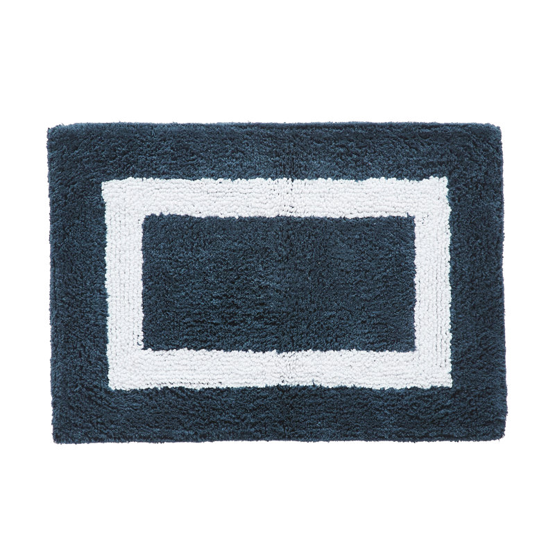 Atle Reversible Cotton Tufted Bath Rug Set, 3PC (17" x 24" | 21" x 34" | 24" x 40"), Navy/White