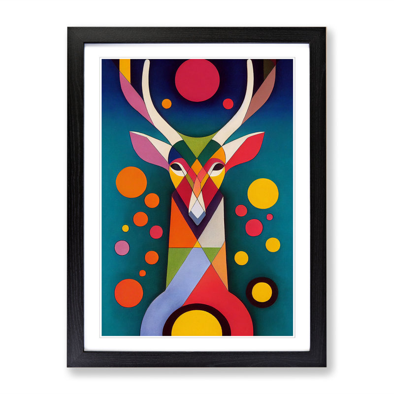 Lenayah Deer In Colour Abstract - Picture Frame Print, 64cm H x 46cm W x 2cm D, Black