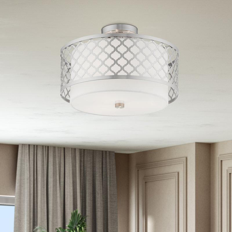 Mance Fabric Semi Flush Mount, 10.75" H x 15.25" W, Brushed Nickel