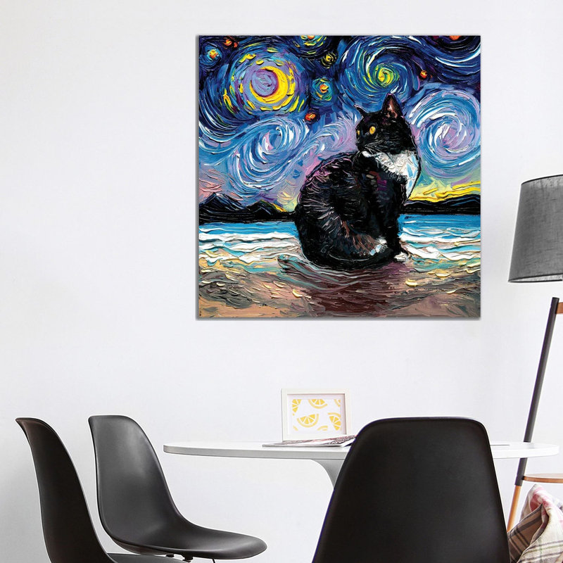 Tuxedo Cat Night II by Aja Trier - Wrapped Canvas Gallery-Wrapped Canvas Giclée, 93.98 cm H x 93.98 cm W x 1.91 cm D