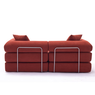 Modular Sofa Bed For Apartment,Convertible Sofa Bed,Fixed-Shape Frame & Removable Armrests,Folding Mattress Sofa For Small Spaces ,No Assembly ,Corduroy,Ancora Red