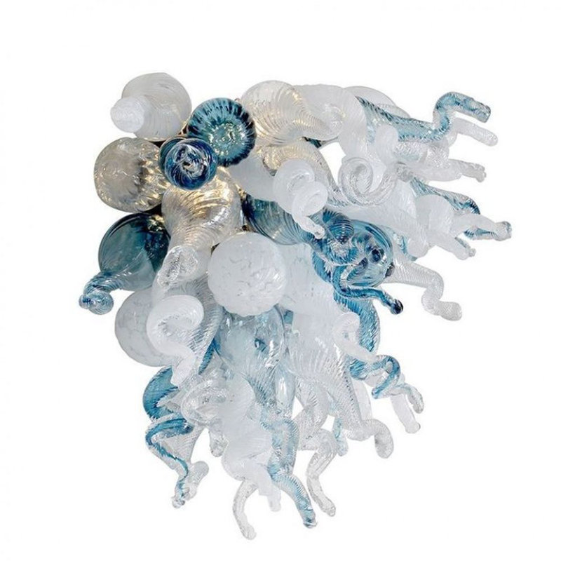 Mini-lustre en verre Angel Murano, Laiton brossé, H 13 po x l 10 po x P 18 po, Couleurs mélangées
