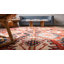 Flatweave Wool Geometric Area Rug in Pink