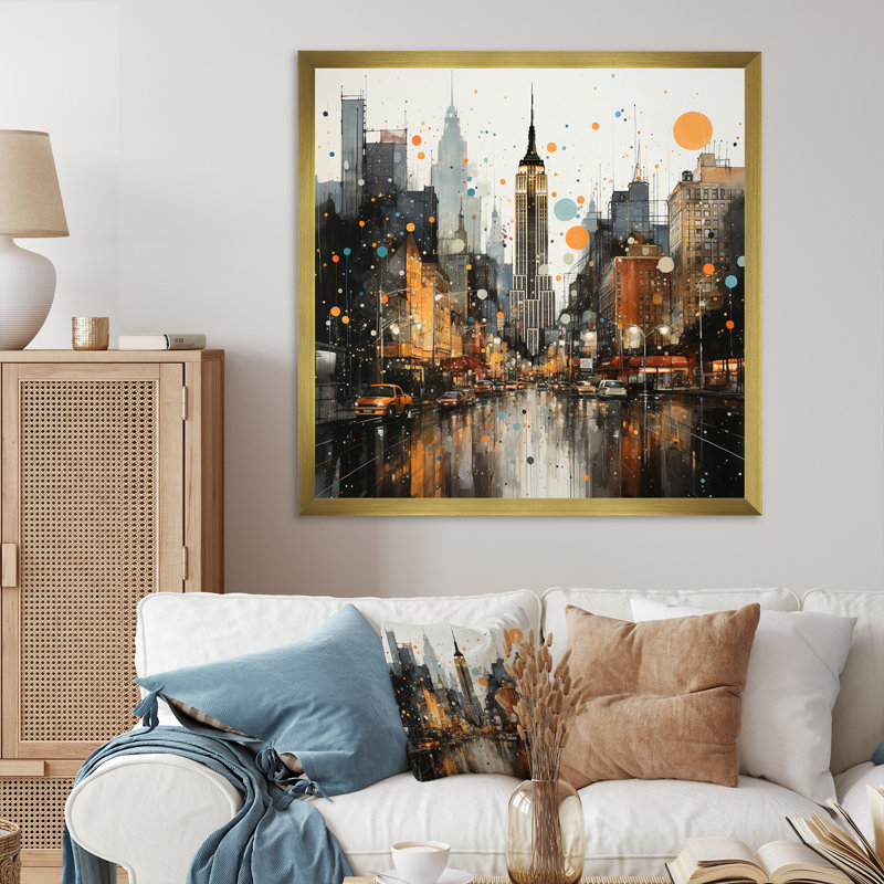 City Rhythm Street II - reproduction, H 16 po x l 16 po x P 1 po, Encadrement doré