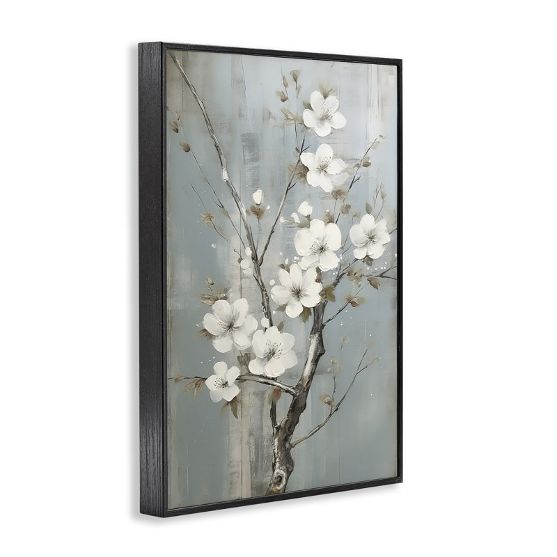 «White Apple Blossoms», art de la giclée blanche encadrée par Sasha, Giclée encadrée noir minuit, H 30 po x l 20 po