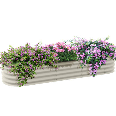 Galvanized Elevated Garden Bed Kit - 4.9' X 2' 1', Outdoor Metal Raised Planter With Edging For Flower Growth, Cream 1' Steel Bed, Edge Plant Cultivation,