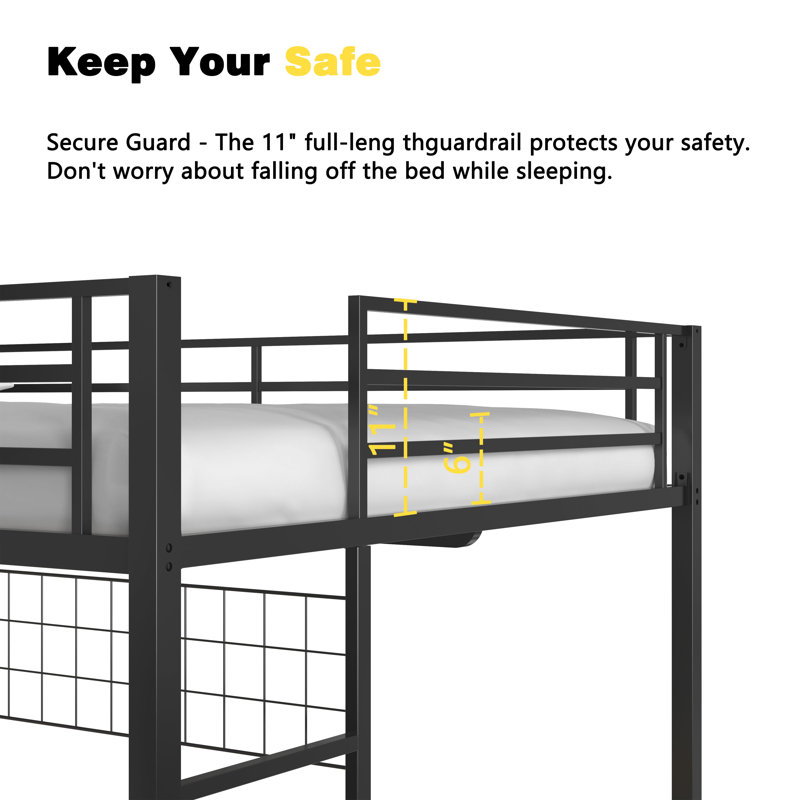 Ethan Full Over Twin Bunk Bed With Desk And Charging Station And Storage Shelves And Metal Wire Mesh Panel With Hooks For Teen,Safety Guard & Stairs,No Box Spring Needed, Black & Nature Oak
