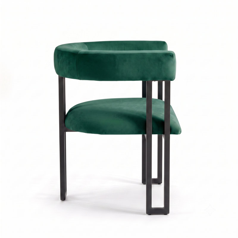 Fauteuil de salle à manger moderne en velours courbé, Vert foncé