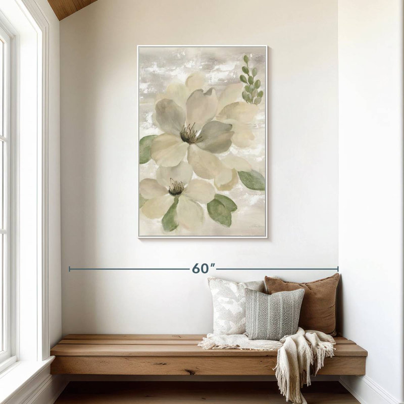 Blanc sur blanc sauge florale, Floating Frame White, 29" x 43"