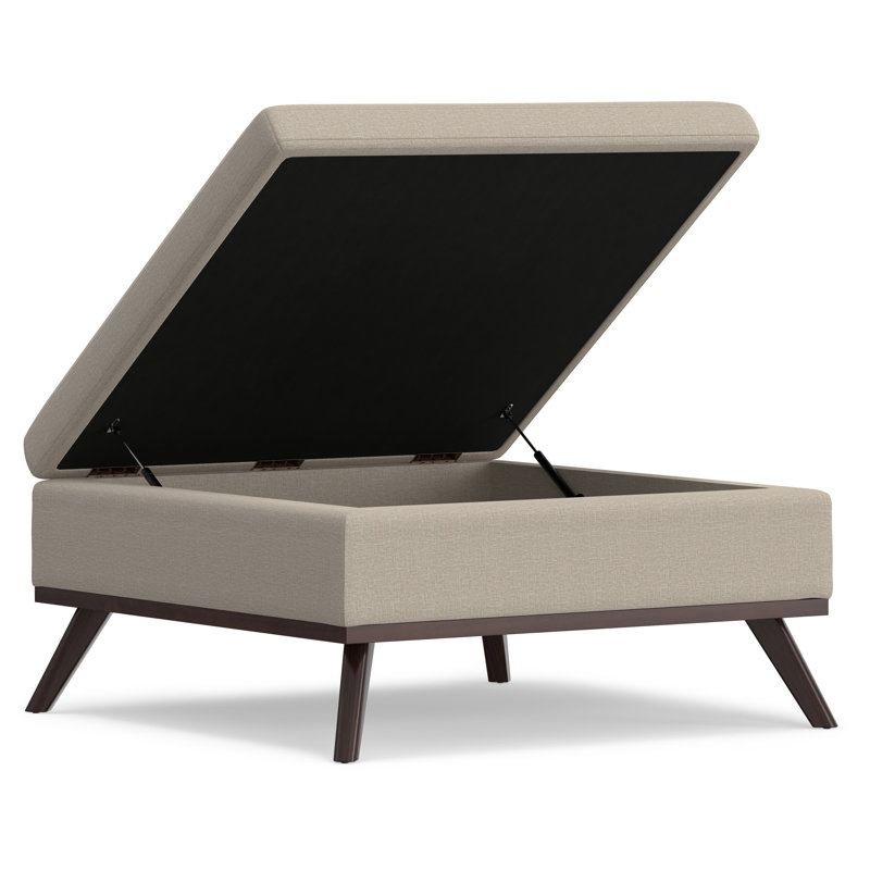 Owen 36"W Upholstered Fabric Mid-Century Modern Square Lift-Top Ottoman with Tufted Detail, Natural 100% Polyester