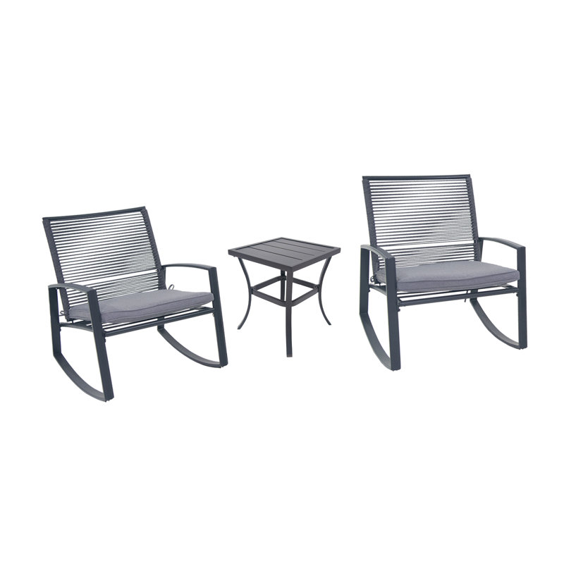 2-Person Outdoor Patio Bistro Metal Rocking Conversation Set With Table, Gray