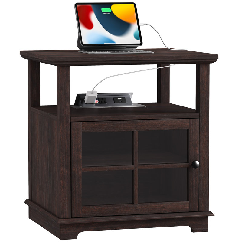 Katishia 24" Tall Wood Nightstand with Storage and Built-in Outlets for Bedroom,End Side Table for Living Room,Office