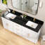 Lavabo de comptoir rectangulaire encastré en céramique noir mat 66 po x P 22 po avec double comptoir et comptoir de 4 po. Dosseret en H et trous de robinet pré-percés