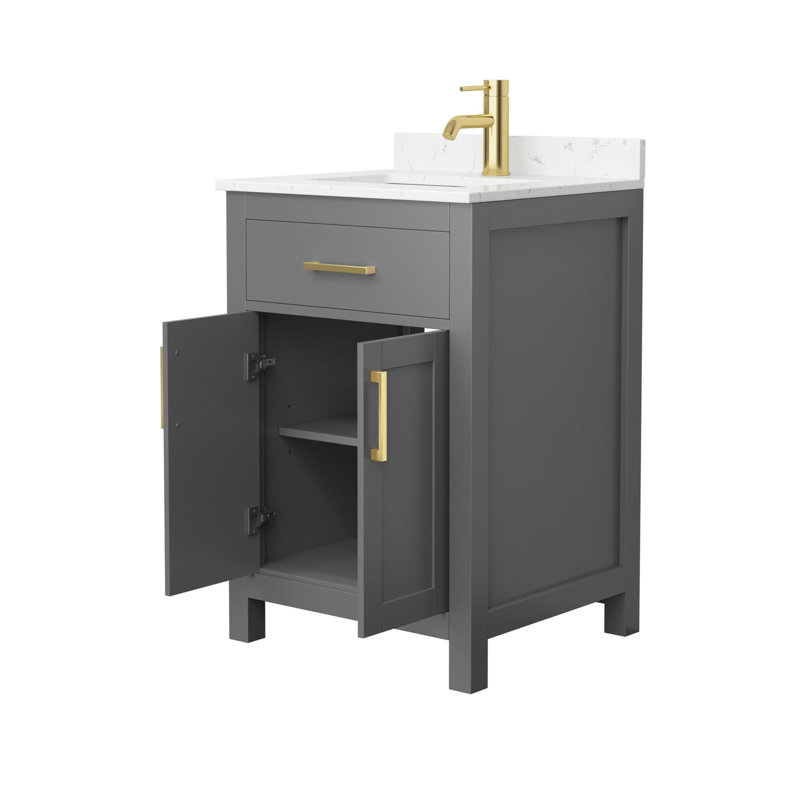 Beckett 24" Freestanding Single Bathroom Vanity with Cultured Marble Top, Dark Gray, Carrara Cultured Marble, Brushed Gold