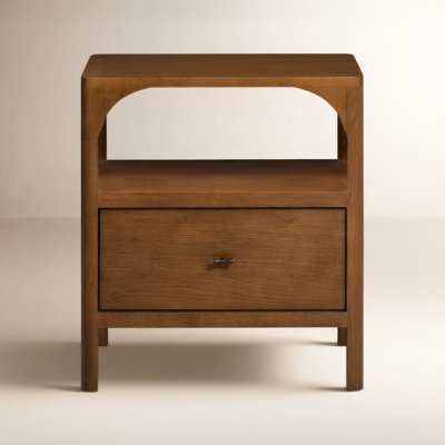 Kaela Mid Century Solid Wood Nightstand with Warm Walnut Finish and Open Shelf Storage for Modern Bedside Organization