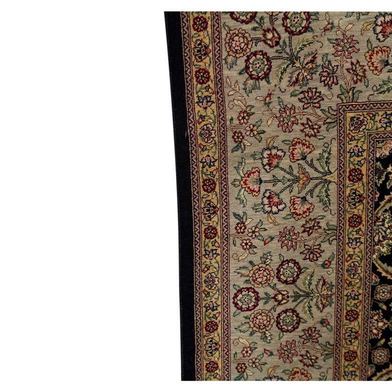 Tapis unique en laine noué à la main de 8 pi 9 po x 11 pi 9 po beige / noir / vert
