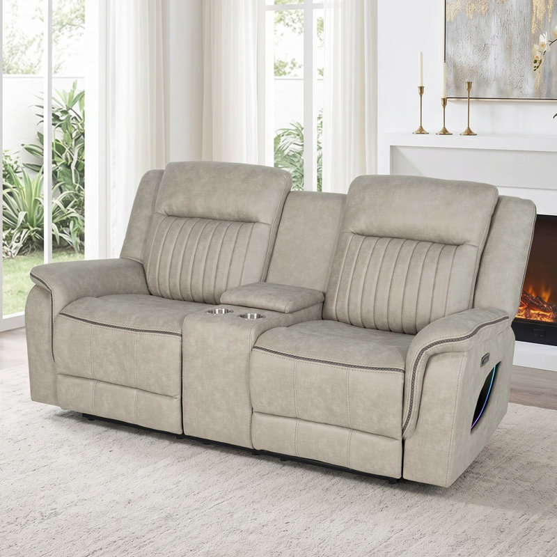 Causeuse électrique surdimensionnée en microfibre de 76 po de large avec rangement pour console, USB, deux porte-gobelets et bande DEL latérale