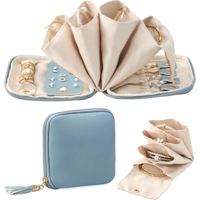 Petite pochette souple de voyage en PU pour bijoux, avec plusieurs compartiments, cadeau pour femme
