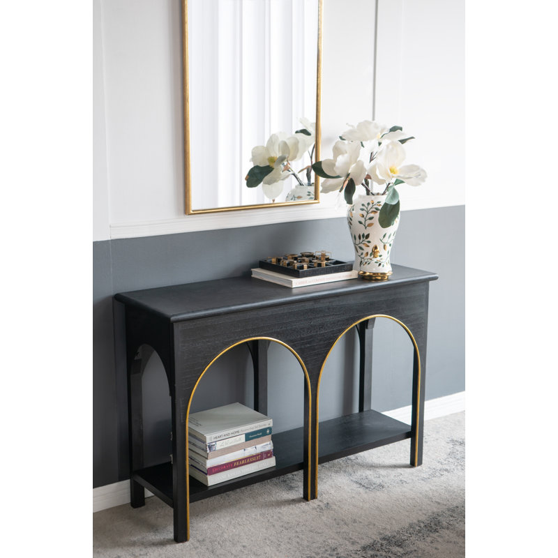 Wooden Console Table with Gold Accents - 47" x 15.5" x 32" - Black