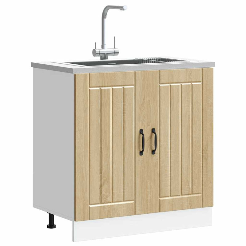 Sink Base Cabinet Lucca High Gloss Engineered Wood, Sonoma Oak
