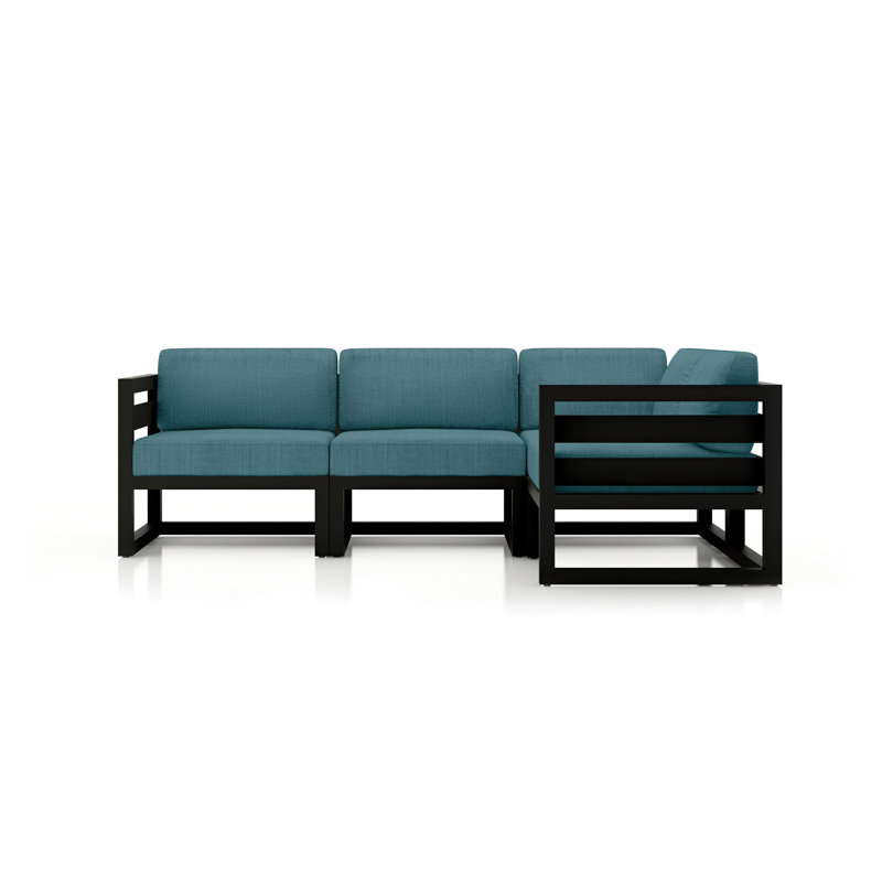 Avion 4 Piece Sectional Set, Cast Lagoon Sunbrella® Plainweave, Black