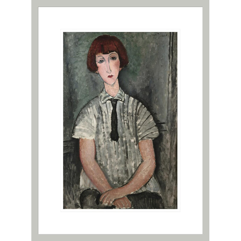«Young Girl in a Striped» par Amedeo Modigliani - Impression sur toile encadrée, H 21,75 po x l 16,06 po
