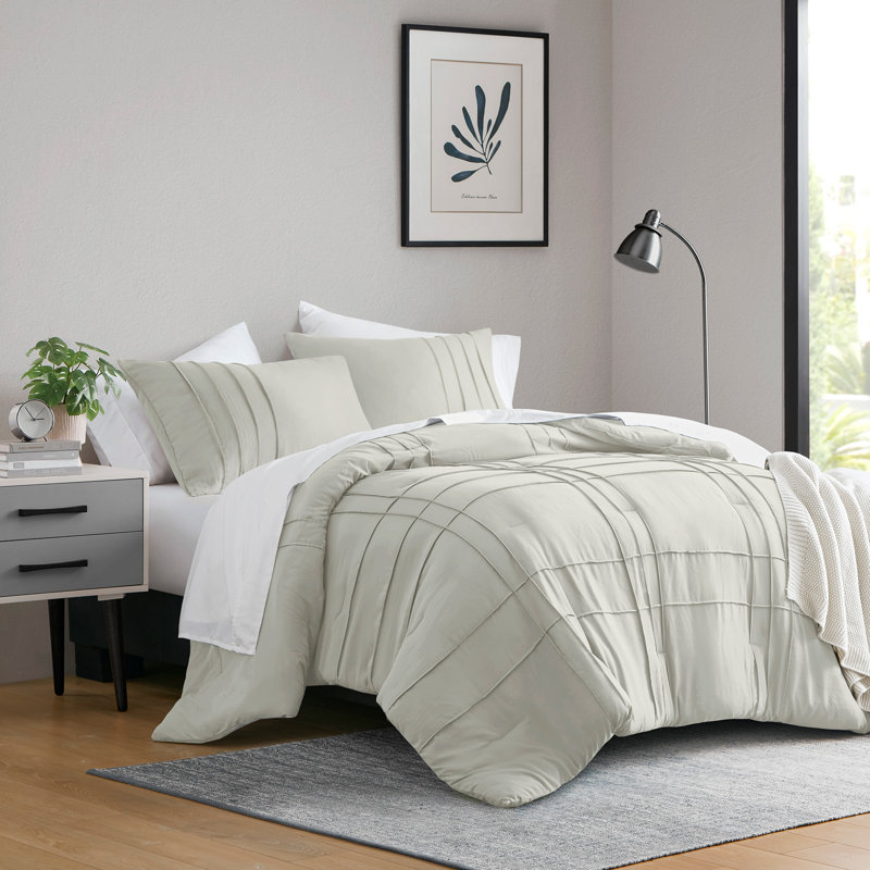 Ensemble d'édredon plissé Porter, Édredon pour très grand lit + 2 taies décorativ, Argent argent