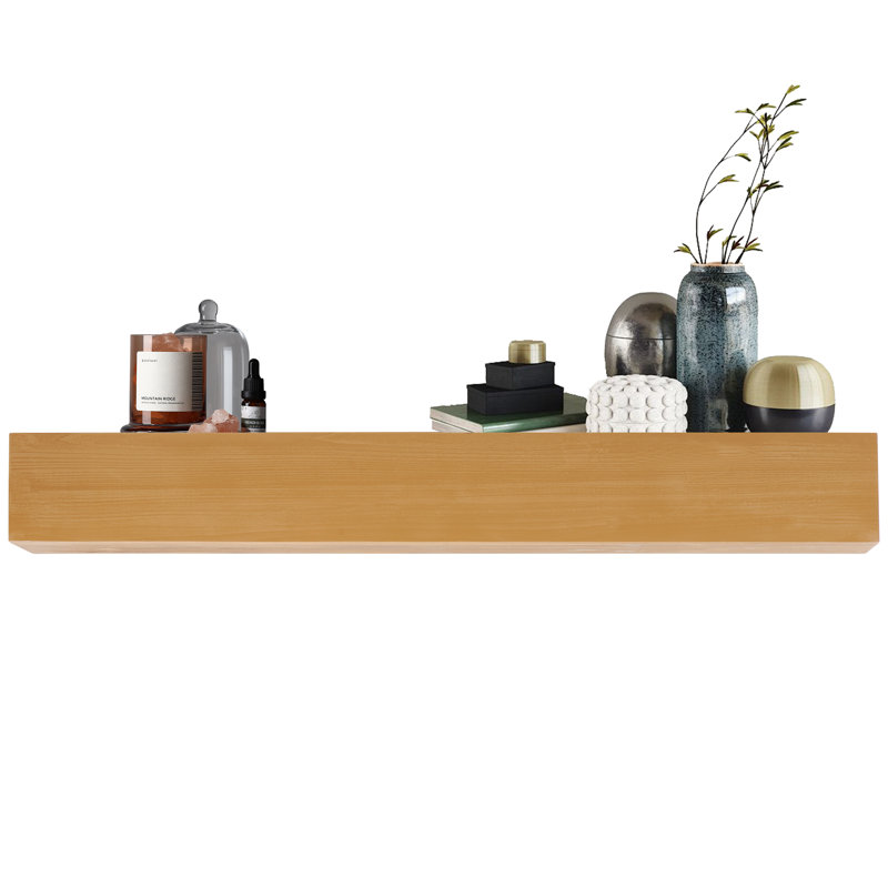 60'' Solid Fir Wood Fireplace Mantel - Wall-Mounted Floating Shelf with Flat Surface for Home Decor, Light Brown