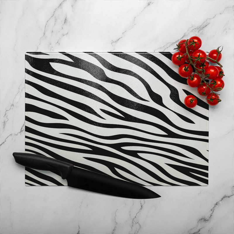 Print Of Zebra Stripes Glass Chopping Board, 40cm L x 28cm W