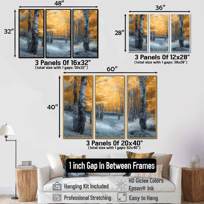 «Autumn Morning In Forest Panorama», ensemble de reproductions d'art mural paysage d'hiver, H 32 po x l 48 po x P 1 po